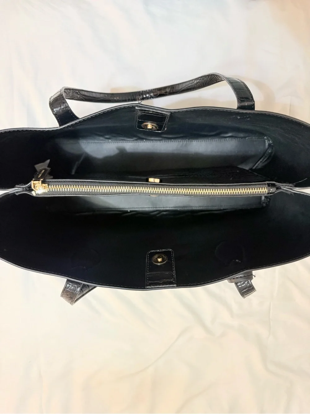Anne Klein Black Croc-Embossed Leather Tote